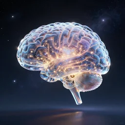 a beautiful 3 d render of a brain made of glass, with twinkly lights on the inside, floating in a nebula galaxy, epic composition, rendered in arnold, by thomas kinkade, raphael lacoste, makoto shinkai, expansive view, rule of thirds golden ratio clean, light effect, 8 k, maya renderer, unreal engine