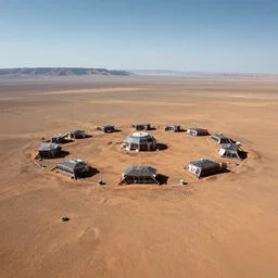 wide angle view, pentagon-shaped mars colony, mars landscape