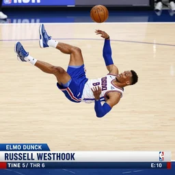 elmo dunking over russell westbrook, nba broadcast