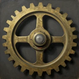 surrealist painting of a large Gear with a smiling mouth, by Rene Magritte, high quality, strange, pleasing