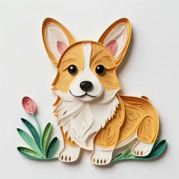 intricate paper quilling of a corgi puppy, highly detailed, photograph
