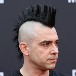 Shaved head mohawk hairstyle, Nathan Fielder with a mohawk hairstyle, headshot, 200mm, canon, f5.6