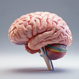3 d model of a human brain, wires, unreal engine, photorealistic, octane render, colorful