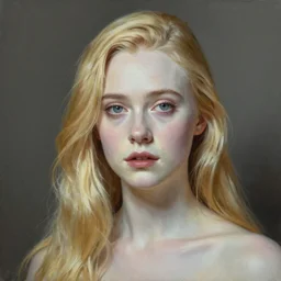 Painting of Elle Fanning in Bioshock, long blonde hair, delicate, pale milky white porcelain skin, by Edward Hopper. 8K. Extremely detailed.