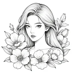 beautiful woman surrounded by flowers, beautiful line art, ink illustration, sketch, highly detailed