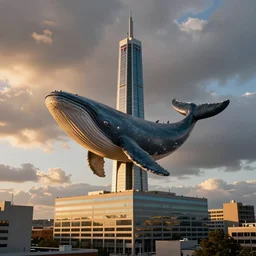 photograph of an office building with a tesla coil shaped like a whale kodachrome sunshine