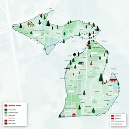 map of a Michigan town with multiple Christmas themed tourist attractions