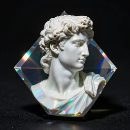 “Light prism in the shape of a holographic Apollo, refraction, light rays shining through, 4k photo”
