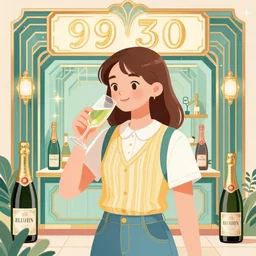 1 9 3 0 s teenager in art deco style, champagne commercial, artstation, illustration, bright, cheerful, detailed and intricate environment