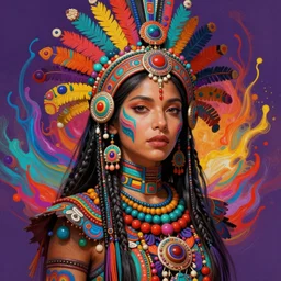 portrait of zoe saldana, hyper detailed ultra sharp aztec shaman warrior. trending on artstation, warpaint aesthetic, bloodwave, colorful, psychedelic, ornate, intricate, digital painting, concept art, smooth, sharp focus, illustration, art by artgerm and greg rutkowski and h. r. giger, 8 k
