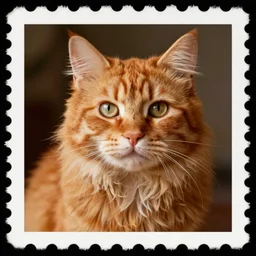 beautiful portrait ginger cat, beautiful polaroid photo, beautiful postage stamp