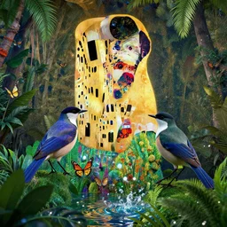 birds in a forest with tropical leaves, butterflies, sparkling water, glistening, hyper realistic, hyper detailed, digital art, trending in artstation, cinematic lighting, studio quality, smooth render, unreal engine 5 rendered, octane rendered, art style by klimt and nixeu and ian sprigger and wlop and krenz cushart
