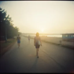 nostalgic warm dreamy hazy summer holiday mysterious liminal memories, hauntology, lomo, lomography, taken with a holga camera, light leaks, analogue film distortion, taken with expired film