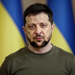 a portrait of ukrainian president volodymyr zelensky