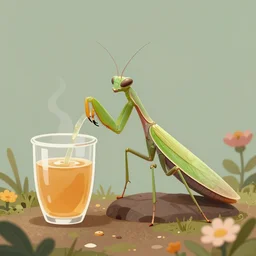 heitsi eibib the ancient bushman praying mantis headed god imbibes sacred mead among mysterious flowers. a surrealist interior mental landscape by hieronymus bosch, cyril rolando, esher and natalie shau, whimsical, profound, impossible. trending on devaintart.