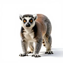 lemur, photorealistic wildlife photography, full body, isolated on a pure white background, centered, entire subject in frame, sharp focus, soft studio lighting