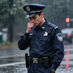 artstation concept, a beautiful detailed male as a police officer standing in the rain, emotional, cinematic moody colors, realistic shaded lighting poster by ilya kuvshinov, magali villeneuve, artgerm, jeremy lipkin and michael garmash and rob rey