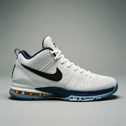 a studio photoshoot of a Nike Air x Acronym Lebron sneaker collab designed by Errolson Hugh, air technology, geometric, knitted mesh material, realistic, color film photography by Tlyer Mitchell, 35 mm, graflex