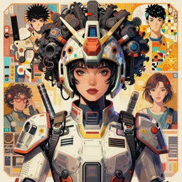 an epic hero shot of a young beautiful elite 👧🏿 gundam pilot with an intricate, detailed, urban inspired hiphop afro futuristic helmet, symmetrical, vector behance hd by jesper ejsing, by rhads, makoto shinkai and lois van baarle, ilya kuvshinov, rossdraws, illustration, art by ilya kuvshinov and gustav klimt, masterpiece, hd, 3 2 k,
