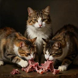 renaissance painting, cats eating human flesh