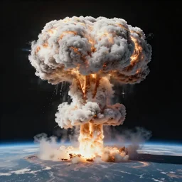 a mushroom cloud from a nuclear explosion on earth as seen from space. the cloud is merging into the shape of a peace sign, photography, high quality, 8 k,