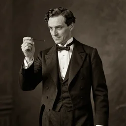 ultra realistic sepia portrait of a 1 9 2 0 s era male magician, wry smile, tall, thin, well dressed, slicked - back hair, long - tailed tuxedo coat, black bow tie, flourish, atmospheric lighting, dark, atmospheric, brooding, painted, intricate, ultra detailed by dave dorman, h. p. lovecraft, well composed, best on artstation, cgsociety, epic, stunning, gorgeous, intricate detail, wow, masterpiece