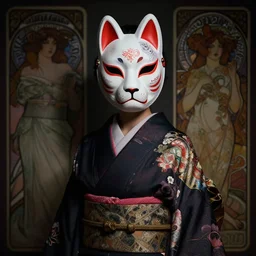 a photorealistic dramatic fantasy render of a beautiful woman wearing a beautiful intricately detailed japanese cow kitsune mask and clasical japanese kimono by wlop, artgerm, greg rutkowski, alphonse mucha, beautiful dynamic dramatic dark moody lighting, shadows, cinematic atmosphere, artstation, concept design art, octane render, 8 k