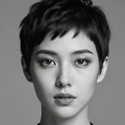 up close portrait of a beautiful woman in black and white, photorealistic, pixie cut, intricate hair, rule of thirds, art by diego fazio and diegoKoi and oscar Ukono, concept art, sharp focus, artgerm, 8k highly detailed