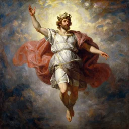 beautiful oil painting portrait of ancient roman god emperor steve buscemi floating in the air wearing the civic crown levitating and ascending in a religious pose, ascension, art by anders zorn, wonderful masterpiece by greg rutkowski, expressive brush strokes, beautiful cinematic light, american romanticism by greg manchess, jessica rossier