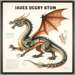 academic anatomical diagram poster of a dissected dragon