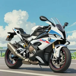BMW S1000rr, beautiful lighting, in the style of studio ghibli, artwork by Hayao Miyazaki and Isao Takahata, highly detailed, 8K, smooth, cinematic, vibrant colors, trending on artstation, japanese animation, stunning artistry and soaring imagination