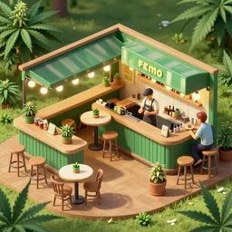cannabis cafe cute, aussie baristas, isometric fun style photo, by ren hang and steve hanks, australian style video game still