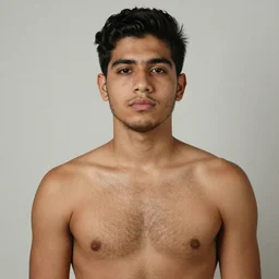 a latin boy with hairy chest and armpits