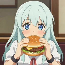 Gawr Gura eating a burger