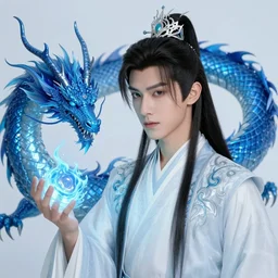 a hybrid exquisite black hair, handsome prince ， azure dragon parasitic summoning beast, magic light dust,, intricate. symmetrical. dim lighting, unreal engine 5, concept art ， by greg rutkowski, loish, highly rendered, digital painting, artstation, artstation hq, mysterious toplight 8 k