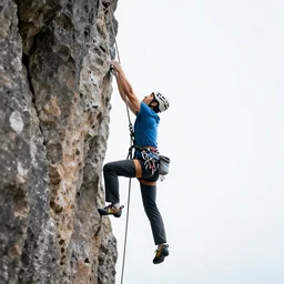 noble rock climber with rope, high detail digital art, full body, standing, isolated on a pure white background, centered, whole figure in frame, sharp focus, studio lighting