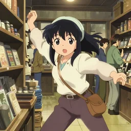 anime visual, portrait of a fantasy female adventurer shopping at a blacksmith's shop interior, cute face by ilya kuvshinov, yoh yoshinari, makoto shinkai, katsura masakazu, dynamic pose, dynamic perspective, flat mucha shading, crisp smooth lines, rounded eyes, anime cel