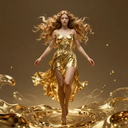 portrait photo of a surreal goddess floating in the middle of a gold fluid simulation, ultra super good realistic 3D render by Pete Morbacher and Emil Melmoth, insanely detailed, trending on artstation, sharp focus