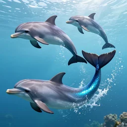 mermaid with mermaid tail swimming with dolphins 3 d art epic unreal octane detail