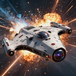 alien spaceship battle. close - up. action shot. starship battle. explosions, lasers, torpedos. 7 0's sci - fi art.