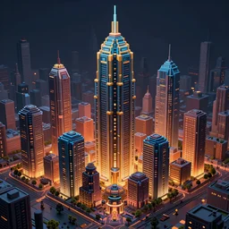 voxel art of a cyberpunk blockchain city, blockchain, symmetry, painted, intricate, volumetric lighting, beautiful, rich deep colors masterpiece, sharp focus, ultra detailed, in the style of dan mumford and marc simonetti