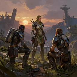 scenes from horizon zero dawn, twilight, painting by gaston bussiere, craig mullins, j. c. leyendecker