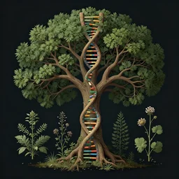 beautiful whimsical human dna! turned into fantasy ( tree of life ), botanical illustration, enchanted botany, dark background, by marianne north, medieval herbal, by android jones, digital matte painting, very coherently symmetrical