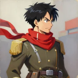 greg manchess portrait painting of mikasa ackerman with red scarf in military uniform as overwatch character, design in overwatch style, medium shot, asymmetrical, profile picture, organic painting, sunny day, matte painting, bold shapes, hard edges, street art, trending on artstation, by huang guangjian and gil elvgren and sachin teng