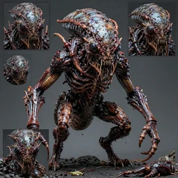 photo taken of an epic intricate, ultra detailed, super realistic gritty, wet, slimy, lifelike sculpture of a nightmarish hellish humanoid faced insectoid creature created by weta workshop, menacing, some zoomed in shots, extremely photorealistic, sharp focus