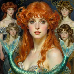 realistic detailed face and body portrait of a mermaid with a fish tale by gerald moira, ayami kojima, amano, greg hildebrandt, ann long, and sandra ovenden, female, feminine, art nouveau, victorian, neo - gothic, gothic, character concept design