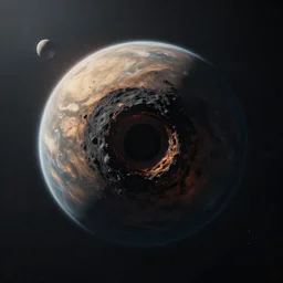 one colored black hole in the center eating a planet, space in the background , photorealistic, hyperrealism, cinematic, epic