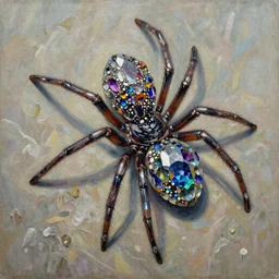 a painting of spider , made of multicolored crystals, fantasy art, realistic