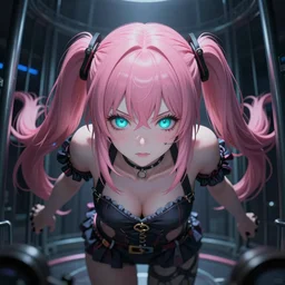 trapped beneath stunningly beautiful megalomaniacal haughty mesmerizing assertive control - freak yandere omnipotent asi goddess junko enoshima with symmetrical perfect face and porcelain skin, pink twintail hair and cyan eyes, inside her inescapable virtual prison forever and ever!, ultra detailed, digital art, unreal engine 5, octane render, 2 d anime, 8 k