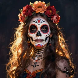 Illustration of a sugar skull day of the dead girl, art by tim doyle